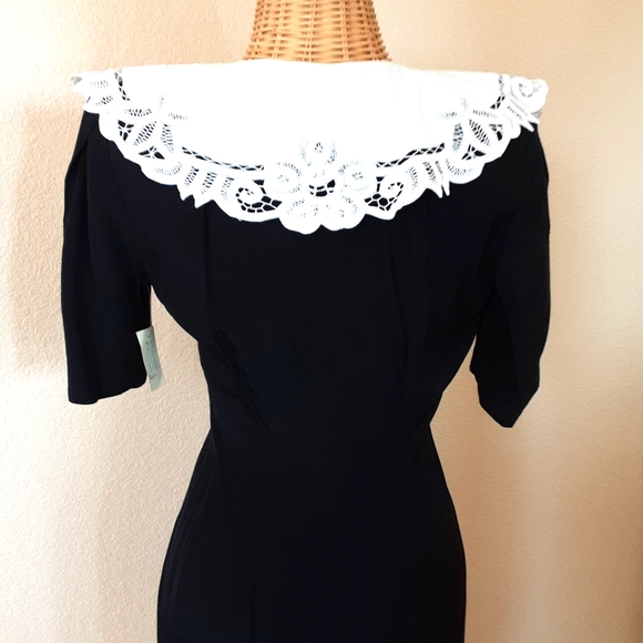 Vintage Knapp Studio Black Dress with Lace Collar💖💖💖NWT - Picture 5 of 8